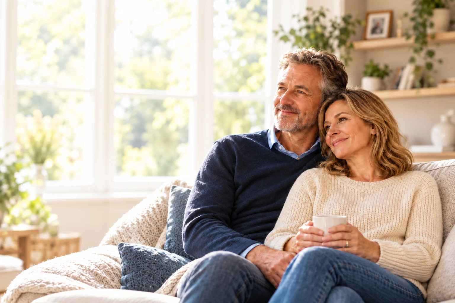 A couple relaxing together at home